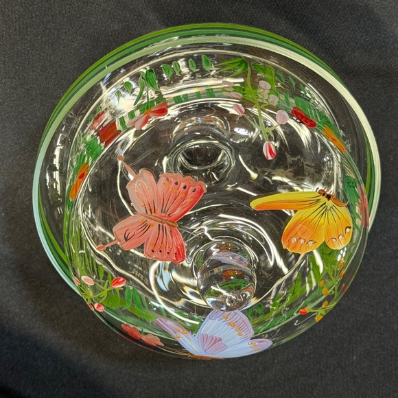 Petite Pedestal Cake Desert Stand with Handpainted Butterflies Flowers - Picture 4 of 12